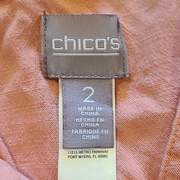 Chicos womens light orange soft rayon flowy button up back‎ long sleeve shirt - Picture 3 of 7